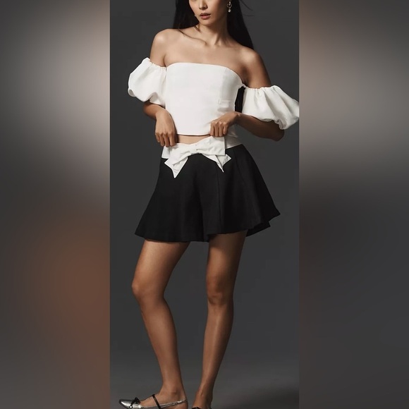 Anthropologie Maeve Black White Paneled Skirty Shorts - Picture 7 of 7